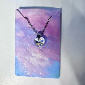 Iridescent clear heart stainless steel necklace